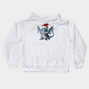 Adorable Baby Blue Dragon with a Red Christmas Hat Kids Hoodie